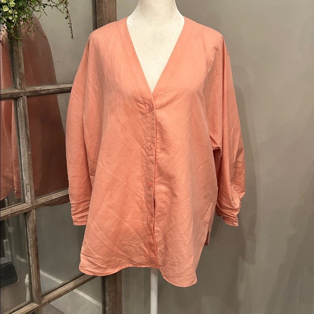 COS V-NECK LINEN-COTTON SHIRT M - Picture 6 of 9